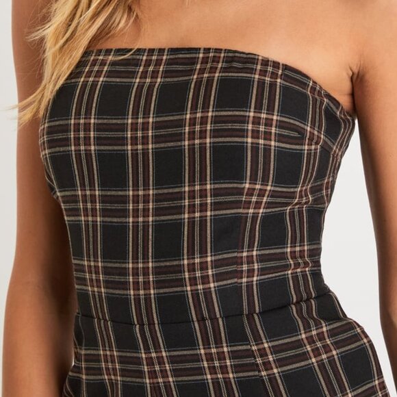 Lulus Sophisticated Mood Black Plaid Strapless Straight Leg Jumpsuit - Size XS - Picture 7 of 7